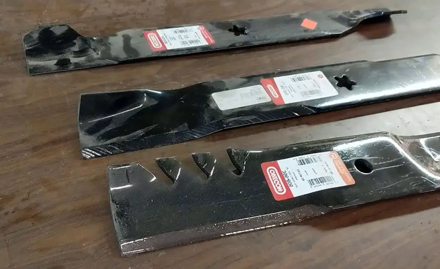 Closeup of some lawn mower blades.