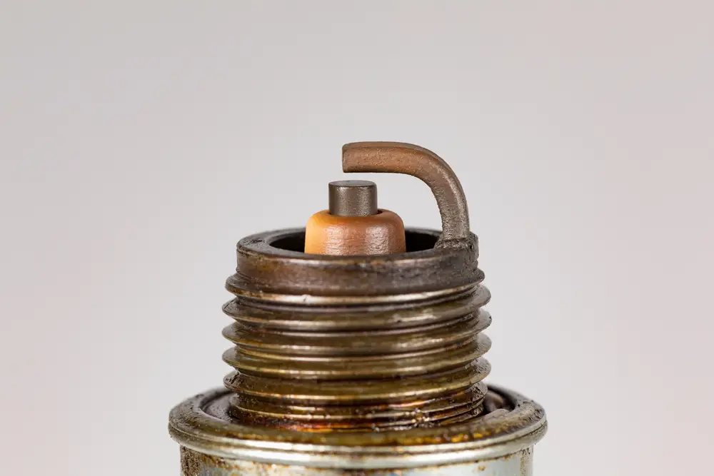 Closeup of a spark plug.